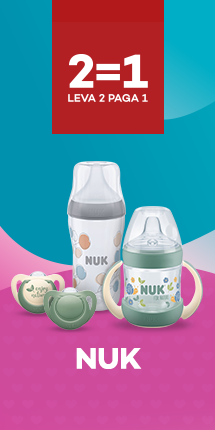 Marca NUK com destaque promocional de leva 2 paga 1